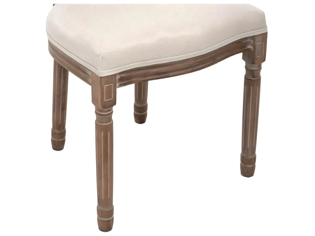 Chaise De Table En Coton Beige Lin Et Bois Blanchi Avec Dossier Cannage 6 Chaise De Table En Coton Beige Lin Et Bois Blanchi Avec Dossier Cannage – Image 4