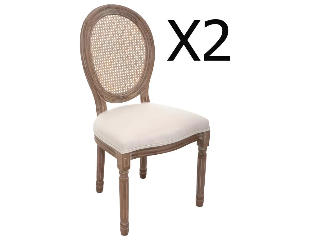 Lot De 2 Chaises En Bouleau Et Lin - L.56,5 X L.49,5 X H.95 Cm 3 Lot De 2 Chaises En Bouleau Et Lin - L.56,5 X L.49,5 X H.95 Cm