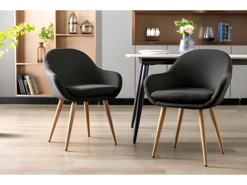 CANCUN - Chaise Scandinave Tissu Gris Anthracite Pieds Métal Effet Bois (x2) 4 CANCUN - Chaise Scandinave Tissu Gris Anthracite Pieds Métal Effet Bois (x2) – Image 2