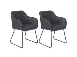 AMANCA - Lot De 2 Fauteuils Tissu Gris Et Simili Noir
