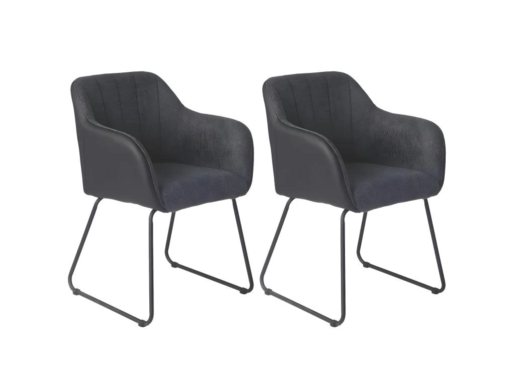 AMANCA - Lot De 2 Fauteuils Tissu Gris Et Simili Noir 3 AMANCA - Lot De 2 Fauteuils Tissu Gris Et Simili Noir