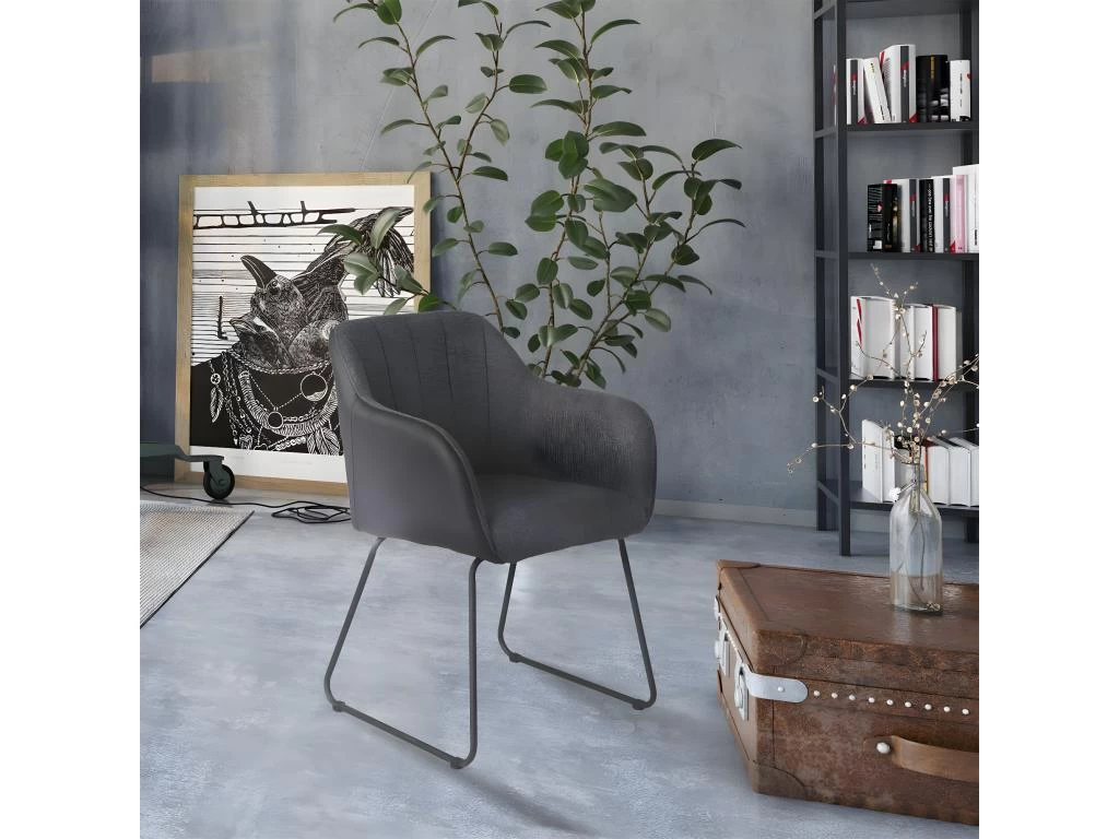 AMANCA - Lot De 2 Fauteuils Tissu Gris Et Simili Noir 4 AMANCA - Lot De 2 Fauteuils Tissu Gris Et Simili Noir – Image 2