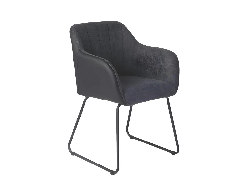 AMANCA - Lot De 2 Fauteuils Tissu Gris Et Simili Noir 5 AMANCA - Lot De 2 Fauteuils Tissu Gris Et Simili Noir – Image 3