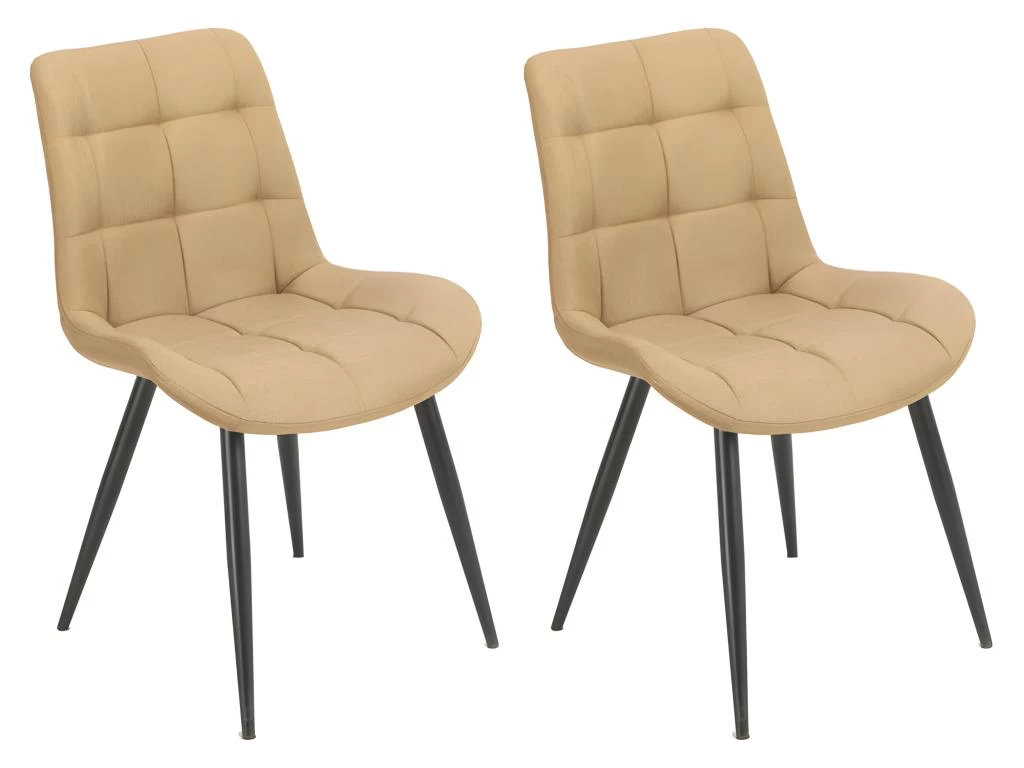 Lot De 2 Chaises En Tissu Jaune Pâle Pieds En Métal Noir - JAELLE 3 Lot De 2 Chaises En Tissu Jaune Pâle Pieds En Métal Noir - JAELLE