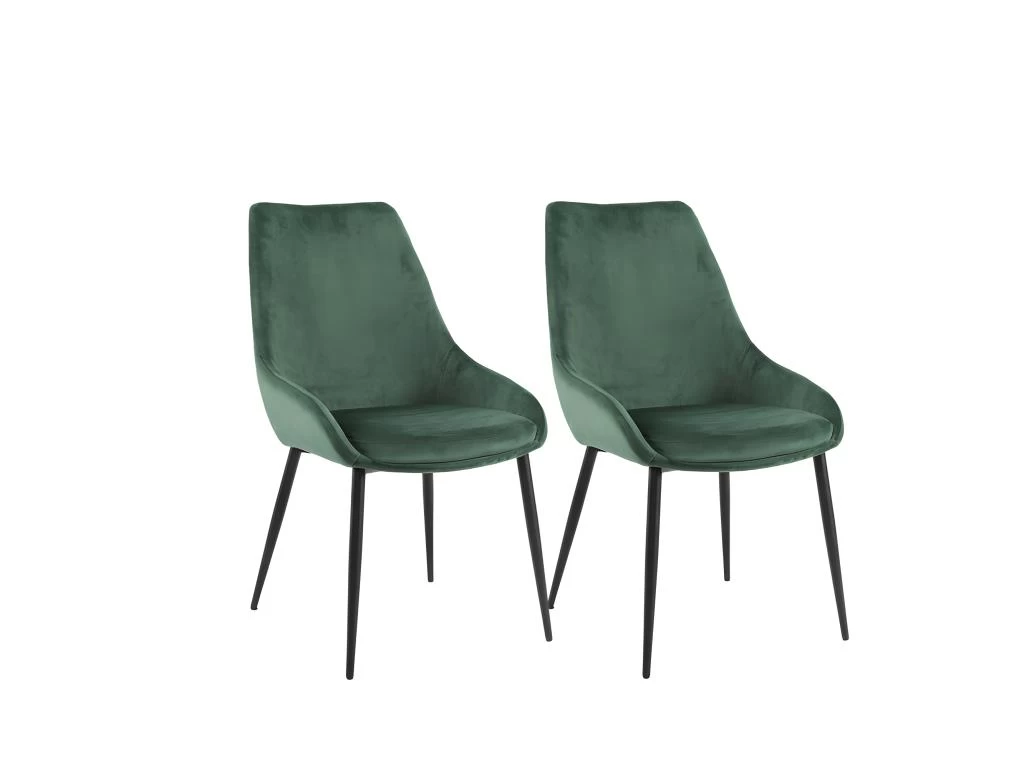 Lot De 2 Chaises En Velours Vert Et Piètement En Métal Noir - JAZZY 3 Lot De 2 Chaises En Velours Vert Et Piètement En Métal Noir - JAZZY