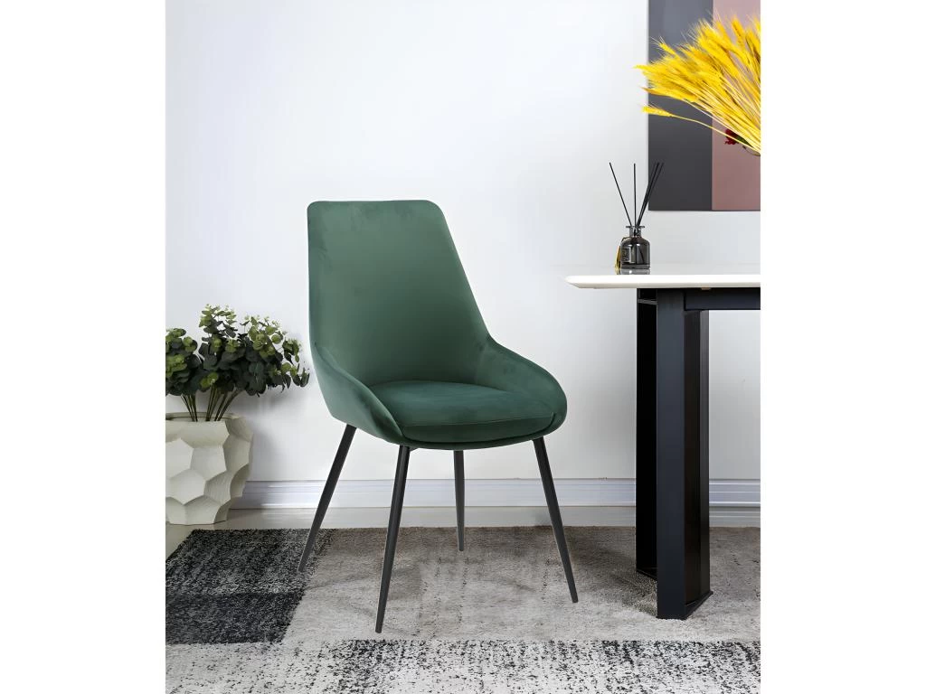 Lot De 2 Chaises En Velours Vert Et Piètement En Métal Noir - JAZZY 4 Lot De 2 Chaises En Velours Vert Et Piètement En Métal Noir - JAZZY – Image 2