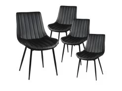 CAROLANN - Lot De 4 Chaises Noires Métal Et PVC