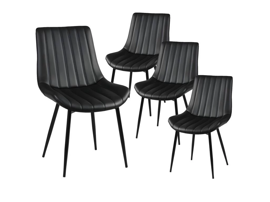 CAROLANN - Lot De 4 Chaises Noires Métal Et PVC 3 CAROLANN - Lot De 4 Chaises Noires Métal Et PVC