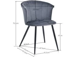 Lot De 2 Chaises De Salle à Manger, Fauteuil Scandinave, Assise Et Dossier Rembourrée En Velours Gris Foncé, Largeur D'assise 45 Cm, Pieds En Métal Noir, Charge 110 Kg, Pour Salon, Chambre à Coucher, Cuisine, Bureau -Magasin de meubles de restaurant chaise 9526149