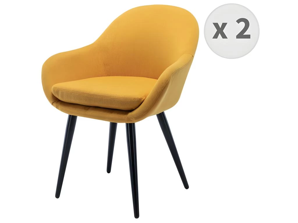 CANCUN - Chaise Scandinave Tissu Curry Pieds Métal Noir(x2) 3 CANCUN - Chaise Scandinave Tissu Curry Pieds Métal Noir(x2)