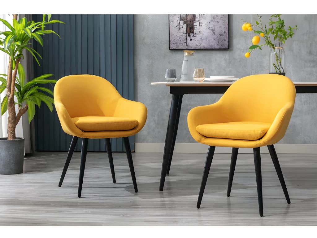 CANCUN - Chaise Scandinave Tissu Curry Pieds Métal Noir(x2) 4 CANCUN - Chaise Scandinave Tissu Curry Pieds Métal Noir(x2) – Image 2