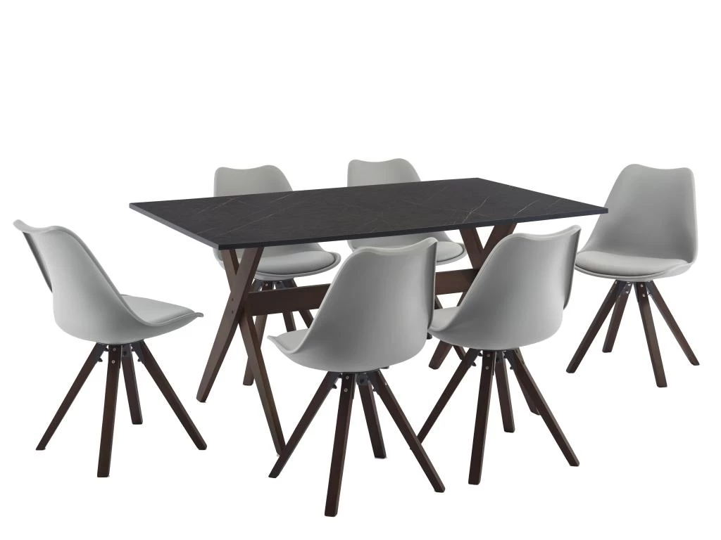 Ensemble Table + 6 Chaises - Anthracite, Gris Et Naturel Foncé - SERANI 4 Ensemble Table + 6 Chaises - Anthracite, Gris Et Naturel Foncé - SERANI – Image 2