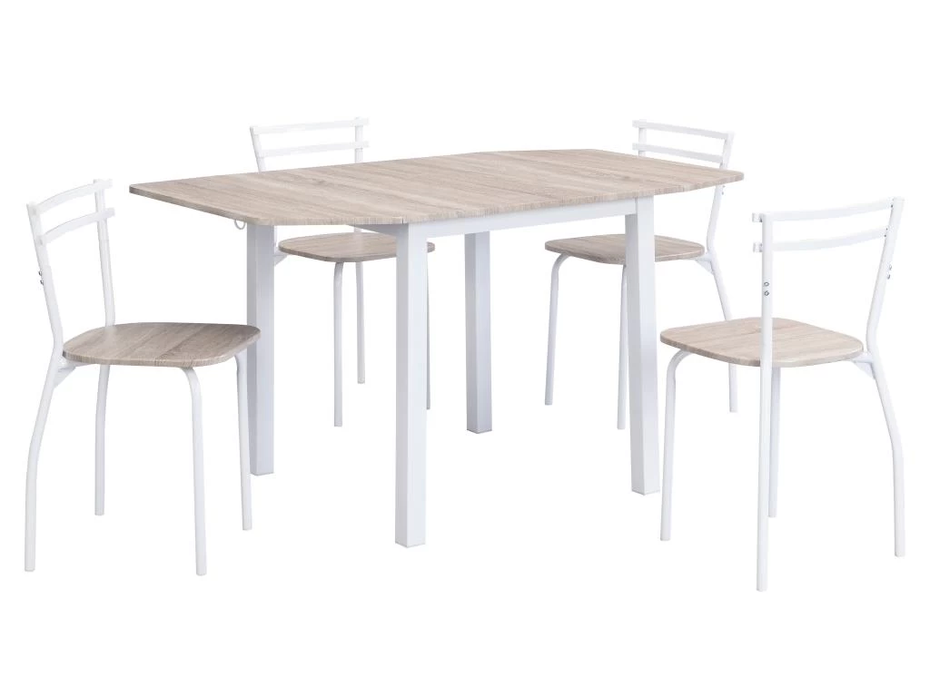Ensemble Table + 4 Chaises En MDF Et Métal - Naturel Et Blanc - MAEWIN 5 Ensemble Table + 4 Chaises En MDF Et Métal - Naturel Et Blanc - MAEWIN – Image 3