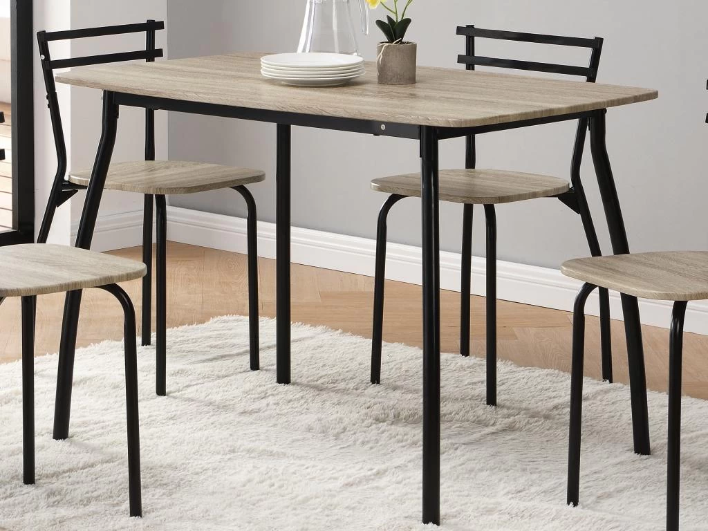 Ensemble Table + 4 Chaises En MDF Et Métal - Naturel Et Noir - FELONA 4 Ensemble Table + 4 Chaises En MDF Et Métal - Naturel Et Noir - FELONA – Image 2