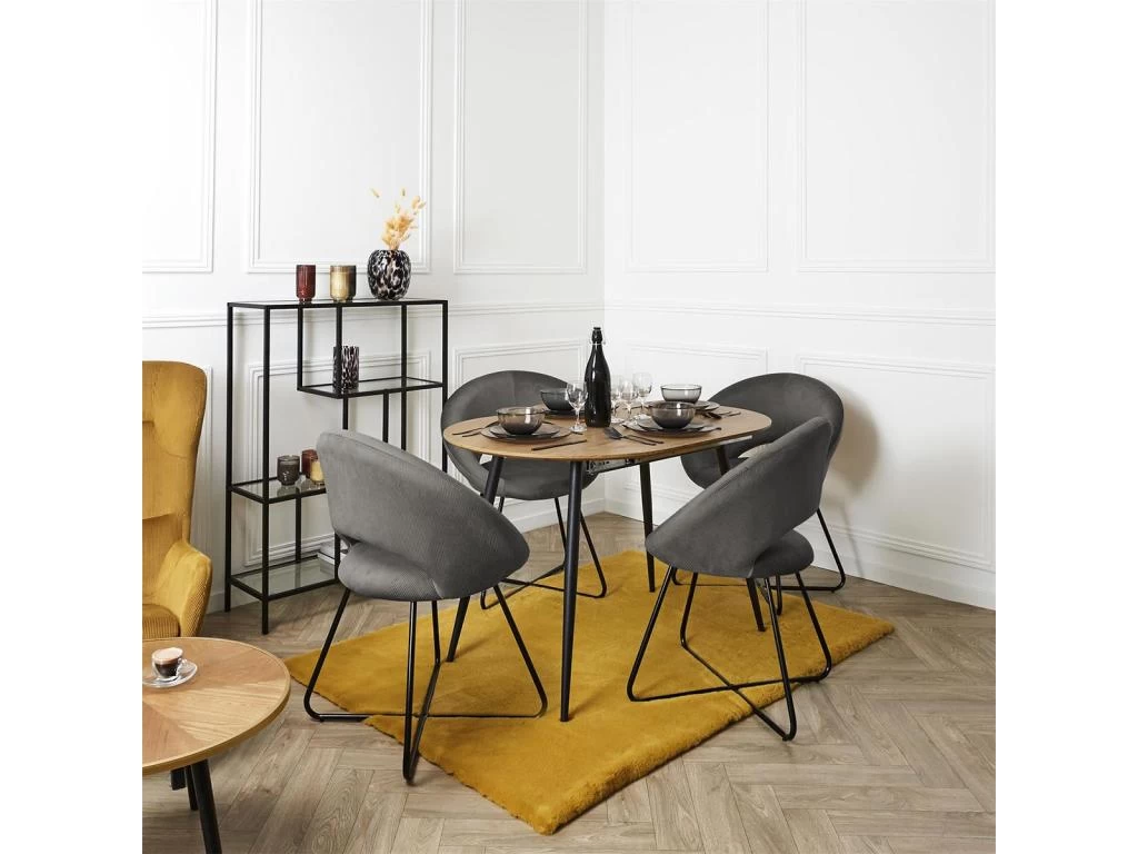 TENSO - Pack Table Allongeable Effet Bois + 4 Fauteuils Velours Côtelé Gris Konae 3 TENSO - Pack Table Allongeable Effet Bois + 4 Fauteuils Velours Côtelé Gris Konae