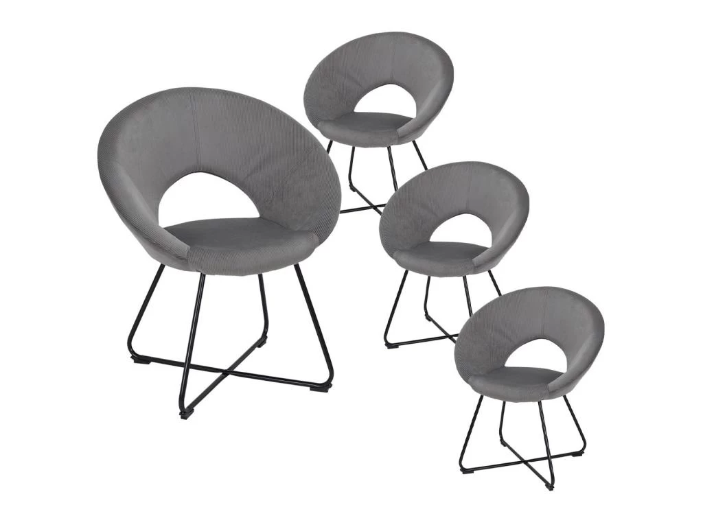 TENSO - Pack Table Allongeable Effet Bois + 4 Fauteuils Velours Côtelé Gris Konae 4 TENSO - Pack Table Allongeable Effet Bois + 4 Fauteuils Velours Côtelé Gris Konae – Image 2