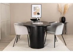 BiancaBL Ensemble Table, Table Noir Et 4 Berit Chaises Velours Gris. -Magasin de meubles de restaurant ensemble table et chaise 22189335