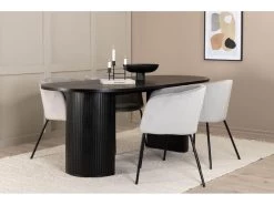 BiancaBL Ensemble Table, Table Noir Et 4 Berit Chaises Velours Gris. -Magasin de meubles de restaurant ensemble table et chaise 22189337