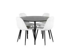 DippØ115BLBL Ensemble Table, Table Noir Et 4 Polar Fluff Chaises Teddy Blanc.