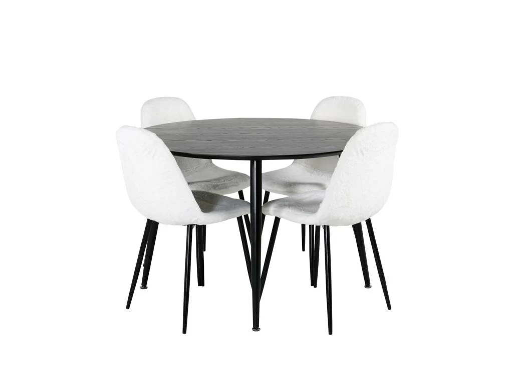 DippØ115BLBL Ensemble Table, Table Noir Et 4 Polar Fluff Chaises Teddy Blanc. 3 DippØ115BLBL Ensemble Table, Table Noir Et 4 Polar Fluff Chaises Teddy Blanc.