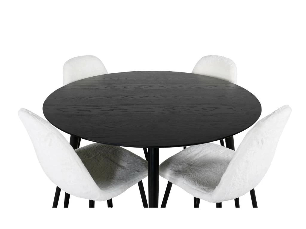 DippØ115BLBL Ensemble Table, Table Noir Et 4 Polar Fluff Chaises Teddy Blanc. 4 DippØ115BLBL Ensemble Table, Table Noir Et 4 Polar Fluff Chaises Teddy Blanc. – Image 2