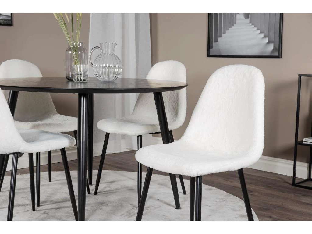 DippØ115BLBL Ensemble Table, Table Noir Et 4 Polar Fluff Chaises Teddy Blanc. 7 DippØ115BLBL Ensemble Table, Table Noir Et 4 Polar Fluff Chaises Teddy Blanc. – Image 5