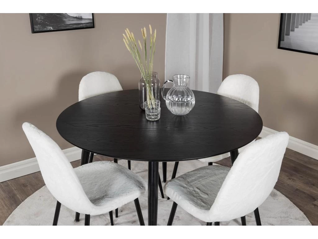 DippØ115BLBL Ensemble Table, Table Noir Et 4 Polar Fluff Chaises Teddy Blanc. 8 DippØ115BLBL Ensemble Table, Table Noir Et 4 Polar Fluff Chaises Teddy Blanc. – Image 6