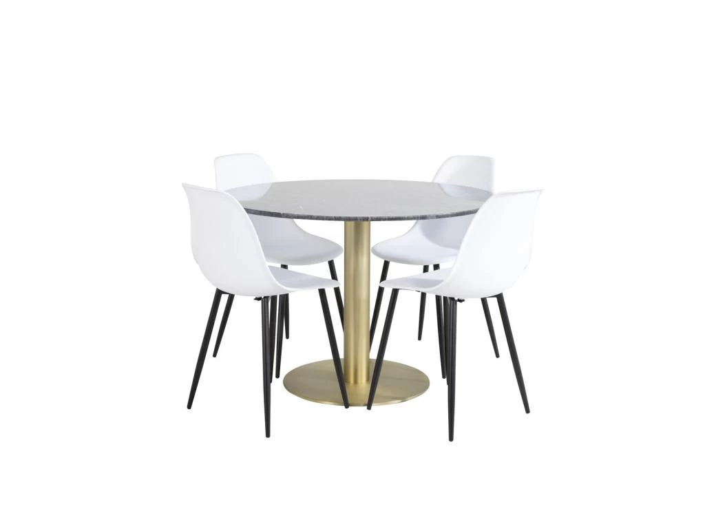 EstelleØ106BLBR Ensemble Table, Table Noir, Marbre Et 4 Polar Chaises Blanc. 2 EstelleØ106BLBR Ensemble Table, Table Noir, Marbre Et 4 Polar Chaises Blanc.