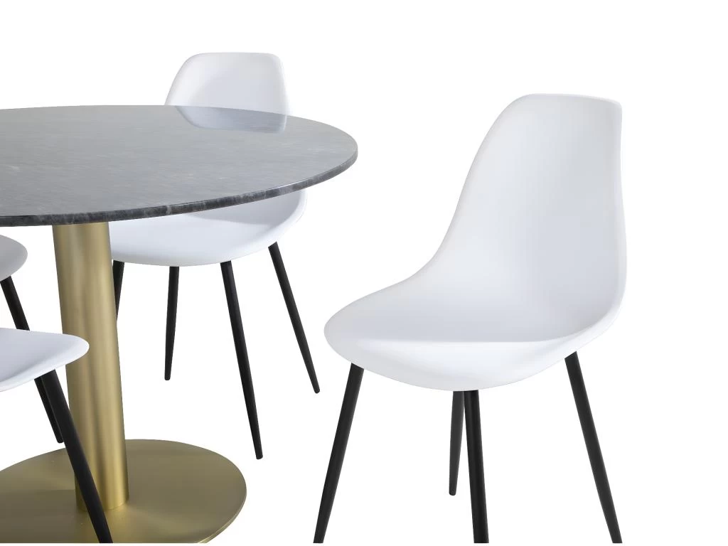 EstelleØ106BLBR Ensemble Table, Table Noir, Marbre Et 4 Polar Chaises Blanc. 3 EstelleØ106BLBR Ensemble Table, Table Noir, Marbre Et 4 Polar Chaises Blanc. – Image 2