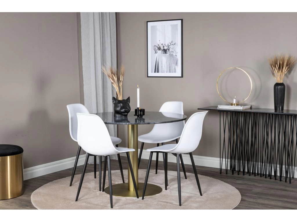 EstelleØ106BLBR Ensemble Table, Table Noir, Marbre Et 4 Polar Chaises Blanc. 5 EstelleØ106BLBR Ensemble Table, Table Noir, Marbre Et 4 Polar Chaises Blanc. – Image 4