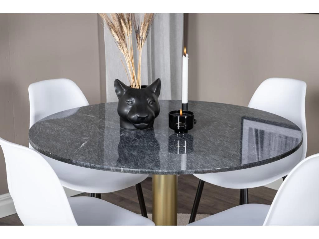 EstelleØ106BLBR Ensemble Table, Table Noir, Marbre Et 4 Polar Chaises Blanc. 7 EstelleØ106BLBR Ensemble Table, Table Noir, Marbre Et 4 Polar Chaises Blanc. – Image 6