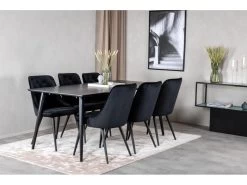 Dipp180x90BLBL Ensemble Table, Table Noir Et 6 Velvet Deluxe Chaises Velours Noir. -Magasin de meubles de restaurant ensemble table et chaise 22193587