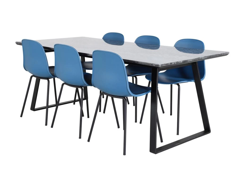EstelleBLBL Ensemble Table, Table Noir, Marbre Et 6 Arctic Chaises Bleu, Noir. 3 EstelleBLBL Ensemble Table, Table Noir, Marbre Et 6 Arctic Chaises Bleu, Noir.