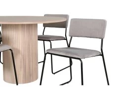 BiancaROWW Ensemble Table, Table Chêne Plaqué Blanc Washed Et 4 Kenth Chaises Velours Gris. -Magasin de meubles de restaurant ensemble table et chaise 22195451