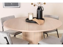 BiancaROWW Ensemble Table, Table Chêne Plaqué Blanc Washed Et 4 Kenth Chaises Velours Gris. -Magasin de meubles de restaurant ensemble table et chaise 22195455