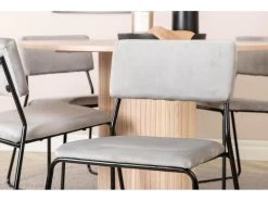 BiancaROWW Ensemble Table, Table Chêne Plaqué Blanc Washed Et 4 Kenth Chaises Velours Gris. -Magasin de meubles de restaurant ensemble table et chaise 22195457