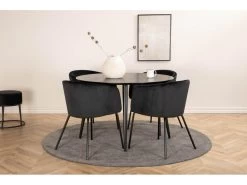 DippØ115BLBL Ensemble Table, Table Noir Et 4 Berit Chaises Velours Noir.