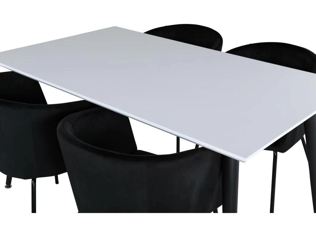 Jimmy150 Ensemble Table, Table Extensible Longueur Cm150 / 240 Blanc Et 4 Berit Chaises Velours Noir. 5 Jimmy150 Ensemble Table, Table Extensible Longueur Cm150 / 240 Blanc Et 4 Berit Chaises Velours Noir. – Image 3