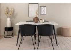 Jimmy150 Ensemble Table, Table Extensible Longueur Cm150 / 240 Blanc Et 4 Berit Chaises Velours Noir. 12 Jimmy150 Ensemble Table, Table Extensible Longueur Cm150 / 240 Blanc Et 4 Berit Chaises Velours Noir. -Magasin de meubles de restaurant ensemble table et chaise 22198377