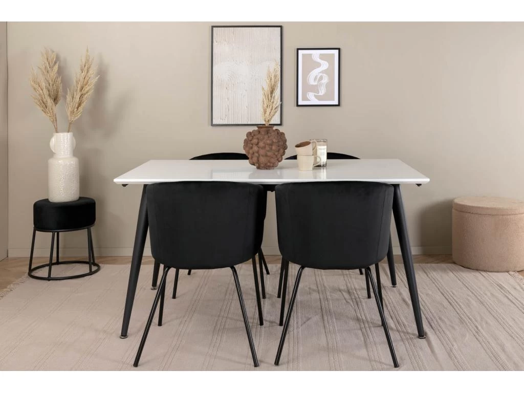 Jimmy150 Ensemble Table, Table Extensible Longueur Cm150 / 240 Blanc Et 4 Berit Chaises Velours Noir. 6 Jimmy150 Ensemble Table, Table Extensible Longueur Cm150 / 240 Blanc Et 4 Berit Chaises Velours Noir. – Image 4