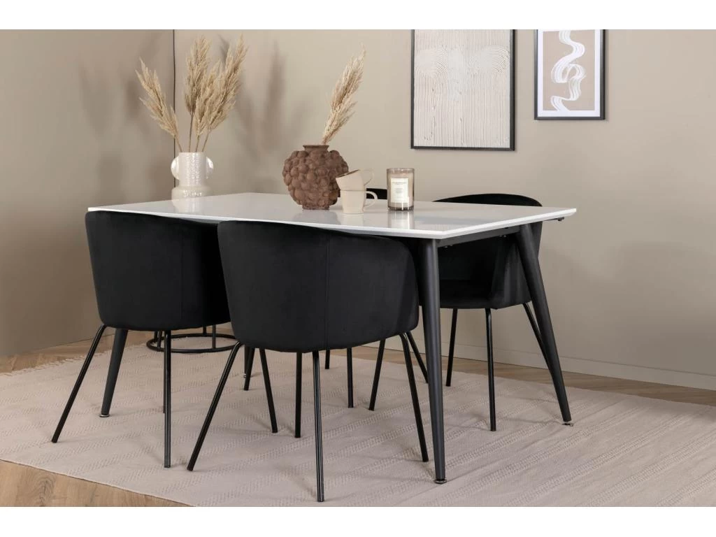 Jimmy150 Ensemble Table, Table Extensible Longueur Cm150 / 240 Blanc Et 4 Berit Chaises Velours Noir. 7 Jimmy150 Ensemble Table, Table Extensible Longueur Cm150 / 240 Blanc Et 4 Berit Chaises Velours Noir. – Image 5
