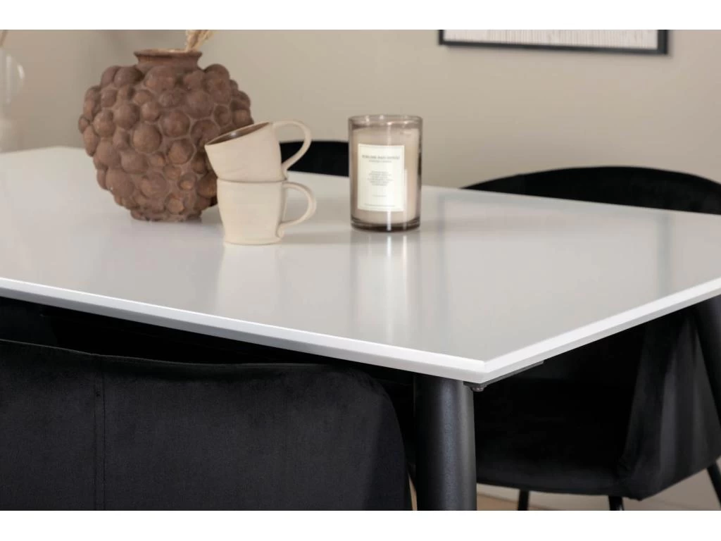 Jimmy150 Ensemble Table, Table Extensible Longueur Cm150 / 240 Blanc Et 4 Berit Chaises Velours Noir. 8 Jimmy150 Ensemble Table, Table Extensible Longueur Cm150 / 240 Blanc Et 4 Berit Chaises Velours Noir. – Image 6