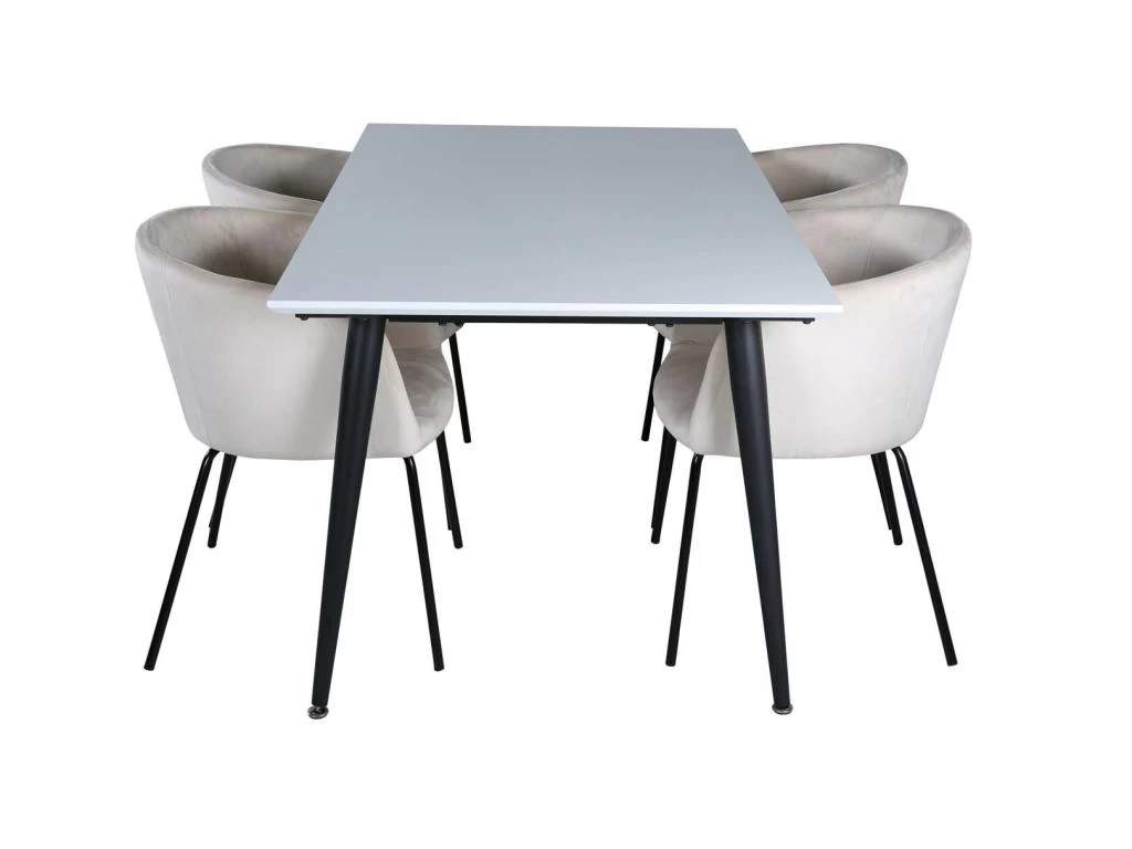 Jimmy150 Ensemble Table, Table Extensible Longueur Cm150 / 240 Blanc Et 4 Berit Chaises Velours Beige. 4 Jimmy150 Ensemble Table, Table Extensible Longueur Cm150 / 240 Blanc Et 4 Berit Chaises Velours Beige. – Image 2