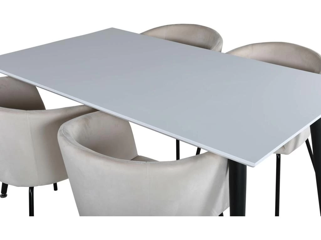 Jimmy150 Ensemble Table, Table Extensible Longueur Cm150 / 240 Blanc Et 4 Berit Chaises Velours Beige. 5 Jimmy150 Ensemble Table, Table Extensible Longueur Cm150 / 240 Blanc Et 4 Berit Chaises Velours Beige. – Image 3