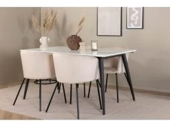Jimmy150 Ensemble Table, Table Extensible Longueur Cm150 / 240 Blanc Et 4 Berit Chaises Velours Beige. 13 Jimmy150 Ensemble Table, Table Extensible Longueur Cm150 / 240 Blanc Et 4 Berit Chaises Velours Beige. -Magasin de meubles de restaurant ensemble table et chaise 22198477