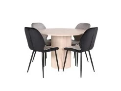 BiancaROWW Ensemble Table, Table Chêne Plaqué Blanc Washed Et 4 Emma Chaises Velours Gris,noir.