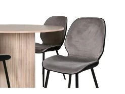 BiancaROWW Ensemble Table, Table Chêne Plaqué Blanc Washed Et 4 Emma Chaises Velours Gris,noir. -Magasin de meubles de restaurant ensemble table et chaise 22199535