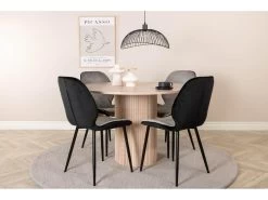 BiancaROWW Ensemble Table, Table Chêne Plaqué Blanc Washed Et 4 Emma Chaises Velours Gris,noir. -Magasin de meubles de restaurant ensemble table et chaise 22199537