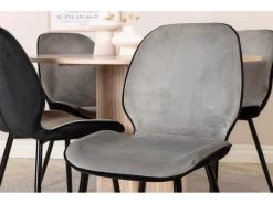 BiancaROWW Ensemble Table, Table Chêne Plaqué Blanc Washed Et 4 Emma Chaises Velours Gris,noir. -Magasin de meubles de restaurant ensemble table et chaise 22199541