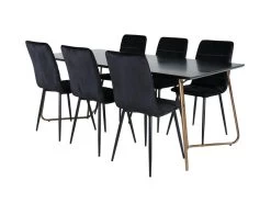 PippiCO Ensemble Table, Table Noir Et 6 Windu Lyx Chaises Velours Noir.